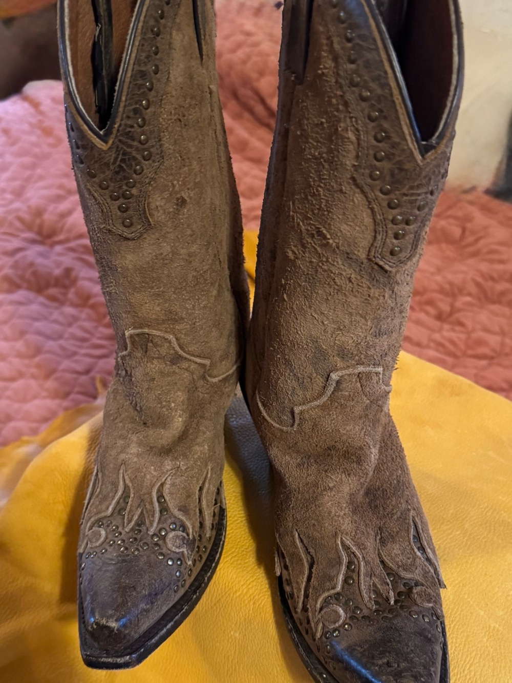 Harley-Davidson Brown Suede Studded Western Heeled Boots